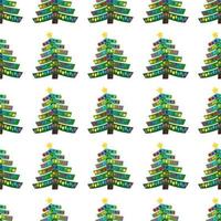 Seamless pattern with Christmas tree with Christmas balls and a star on the top. Vector illustration.