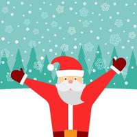 Greeting card with Santa Claus and falling snow. Merry Christmas background. Vector illustration