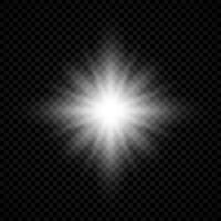 efecto de luz de destellos de lente. luces blancas brillantes efectos de explosión estelar con destellos sobre un fondo transparente. ilustración vectorial