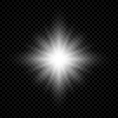 Light effect of lens flares. White glowing lights starburst effects with sparkles on a transparent background. Vector illustration