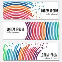 Set of colorful abstract header banners with curved lines and flying pieces. Vector backgrounds for web design.