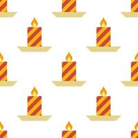 Seamless Pattern with Christmas candle with fire on a saucer. Vector illustration