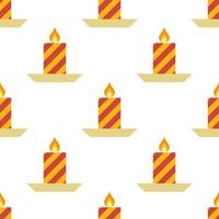 Seamless Pattern with Christmas candle with fire on a saucer. Vector illustration