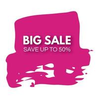 Big Sale banner on pink paint stain. Shopping discount promotion text with shadow. Vector illustration