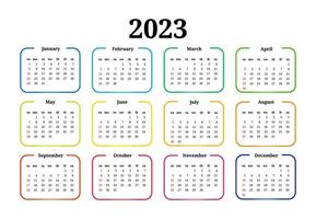 Calendar for 2023 isolated on a white background. Sunday to Monday, business template. Vector illustration