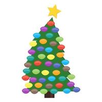 Christmas tree with Christmas balls and a star on the top. Vector illustration.