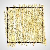 Golden Paint Glittering backdrop with black square frame on a white background. Background with gold sparkles and glitter effect. Empty space for your text. Vector illustration