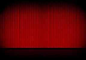 Red curtain opera, cinema or theater stage drapes. Spotlight on closed velvet curtains background. Vector illustration