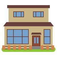 Private house with a orange roof and yellow walls on a white background. Vector illustration.