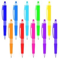 Set of multi-colored pens on a white background. Vector illustration.