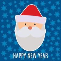 New Year greeting card with Santa Claus on blue background with snowflakes. vector