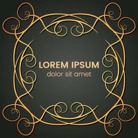 A square golden monogram element on a dark background. Vector illustration.