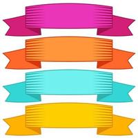 Set of four multicolor ribbons and banners for web design. Great design element isolated on white background. Vector illustration.