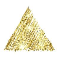 Golden paint hand drawn glittering triangle on a white background. Background with gold sparkles and glitter effect. Empty space for your text. Vector illustration