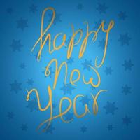 Happy New Year. Hand Lettering Card. Vector Calligraphy for card, banner, poster. Handwritten Typography Over Background.