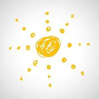 Hand drawn sun. Simple sketch sun. Solar symbol. Yellow doodle isolated on white background. Vector illustration.