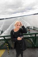 Pretty blonde tourist on a ferry photo