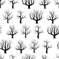 Seamless black and white curved trees without leaves backgrounds. Vector forest seamless texture.