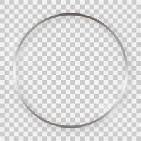 Silver shiny round frame with glowing effects and shadows on transparent background. Vector illustration