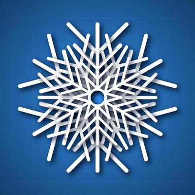 Paper cut snowflake. White snowflake on blue background. Christmas and New Year decoration elements. Vector illustration