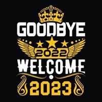 adiós 2022 bienvenido 2023 diseño de camiseta vector