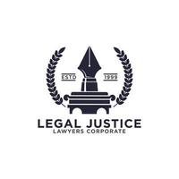 diseño de logotipo de justicia legal moderno, ilustraciones de vectores de bufete de abogados de notario de pluma