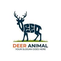 vector de diseño de logotipo de animal de ciervo, logotipo con texto deformado en forma de ilustración de ciervo