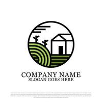 Flat design Farm house logo badge, agriculture farm house logo inspiration vector