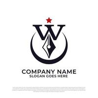 vector de diseño de logotipo de letra w y notario de pluma, lo mejor para inspiraciones de logotipos de abogados y firmas