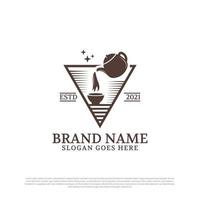 teapot and coffee logo design inspiration with vintage and triangle shape style vector