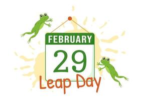 feliz día bisiesto el 29 de febrero con linda rana en dibujos animados de estilo plano dibujado a mano ilustración de plantillas de fondo vector