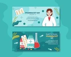 World Pharmacists Day Banner Flat Cartoon Hand Drawn Templates Illustration vector