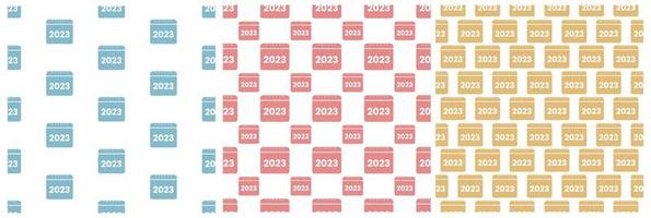 conjunto de feliz año nuevo 2023 diseño de patrones sin fisuras con decoración en plantilla ilustración plana de dibujos animados dibujados a mano vector