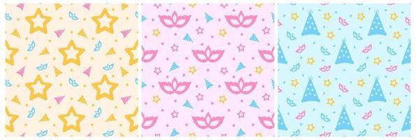 Set of Happy New Year 2023 Seamless Pattern Design with Decoration in Template Hand Drawn Cartoon Flat Illustration vector