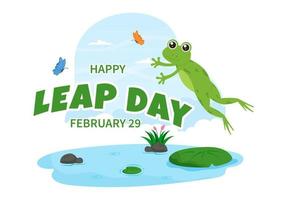 Happy Leap Day on 29 February with Cute Frog in Flat Style Cartoon Hand Drawn Background Templates Illustration vector