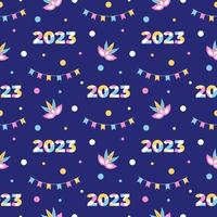 Happy New Year 2023 Seamless Pattern Design with Decoration in Template Hand Drawn Cartoon Flat Illustration vector