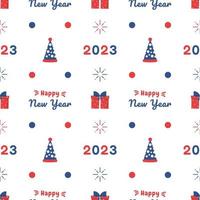 Happy New Year 2023 Seamless Pattern Design with Decoration in Template Hand Drawn Cartoon Flat Illustration vector