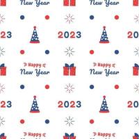 Happy New Year 2023 Seamless Pattern Design with Decoration in Template Hand Drawn Cartoon Flat Illustration vector