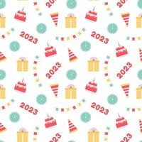 Happy New Year 2023 Seamless Pattern Design with Decoration in Template Hand Drawn Cartoon Flat Illustration vector