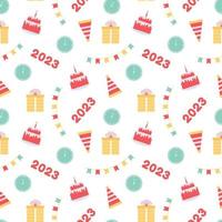 Happy New Year 2023 Seamless Pattern Design with Decoration in Template Hand Drawn Cartoon Flat Illustration vector