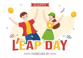 Happy Leap Day on 29 February with Cute Frog in Flat Style Cartoon Hand Drawn Background Templates Illustration vector