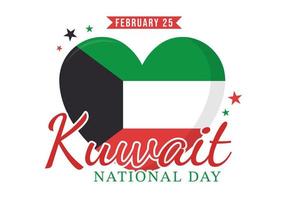 día nacional de kuwait el 25 de febrero con bandera ondeante y celebración de la independencia en dibujos animados planos dibujados a mano ilustración de plantillas vector