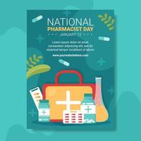 cartel del día mundial del farmacéutico ilustración de plantillas dibujadas a mano de dibujos animados planos vector