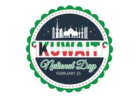 día nacional de kuwait el 25 de febrero con bandera ondeante y celebración de la independencia en dibujos animados planos dibujados a mano ilustración de plantillas vector