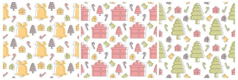 Set of Saint Nicholas Day or Sinterklaas Seamless Pattern with Gift Box and Christmas Template Background Hand Drawn Cartoon Flat Illustration