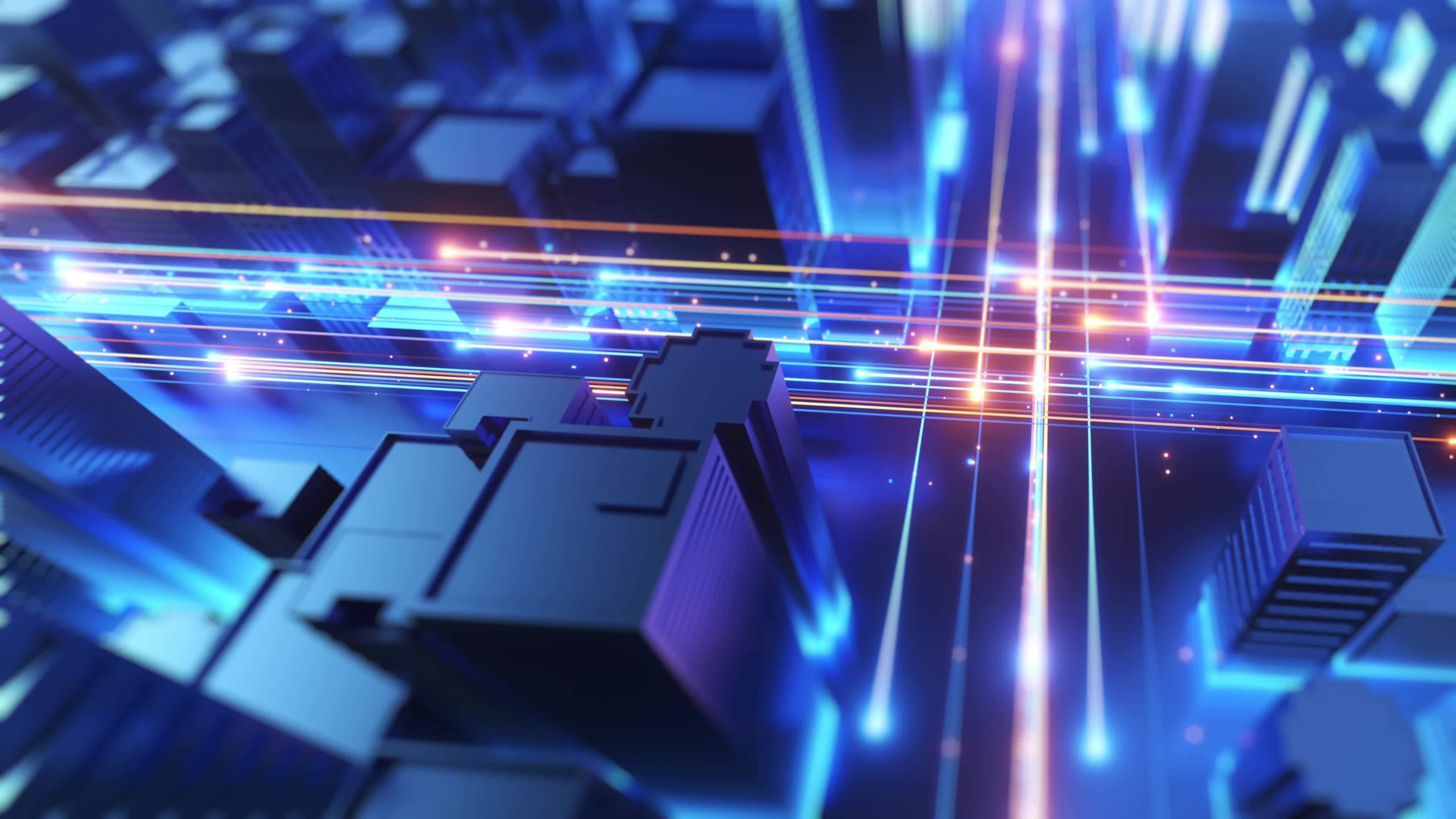Cityscape With Glowing Data Lines, big data , speed ,blue