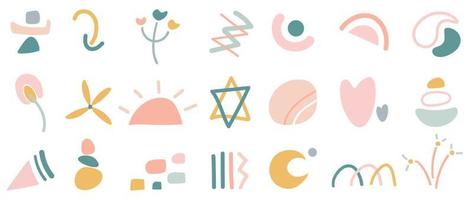 Cute doodle elements vector set. Hand drawn pastel color doodle collection of abstract shape and symbol with scribble lines isolated on white background. Design illustration for sticker, comic, print.