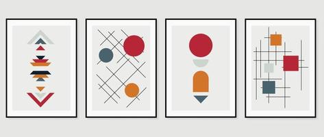 Contemporary abstract design wall art vector set. Collection of abstract geometric shapes, circle, arc, square with lines. Design illustration for wallpaper, wall decor, card, poster, cover, print.