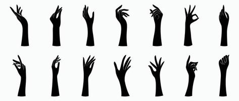 Elegant free hand gesture silhouette vector set. Black hand vector illustration design in different posture isolated on white background for logo, decoration, advertise, skin care, business, brochure.