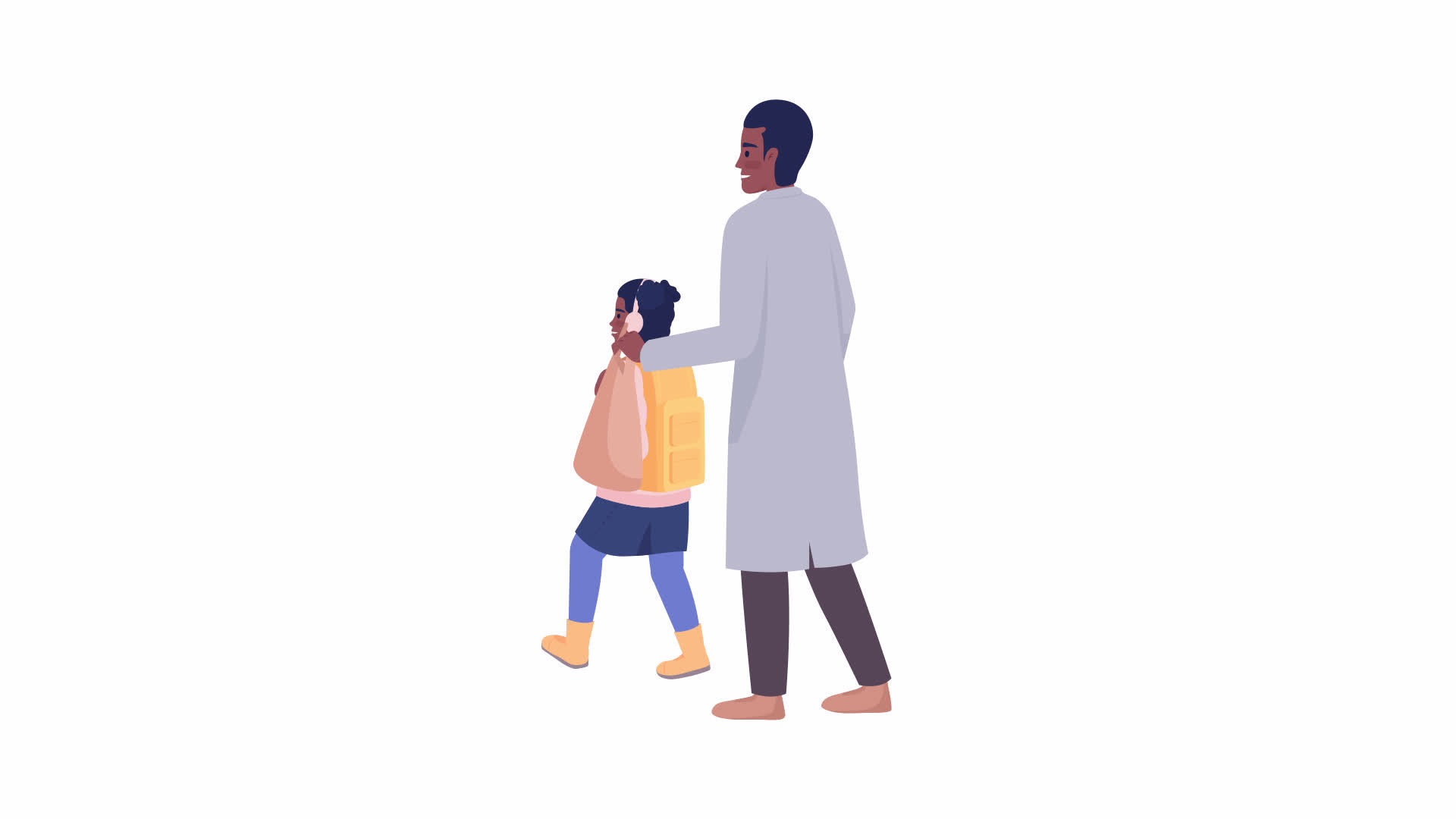 Animated family characters. Father and daughter going home. Full body flat  people on white background with alpha channel transparency. Colorful cartoon  style HD video footage for animation 15450346 Stock Video at Vecteezy